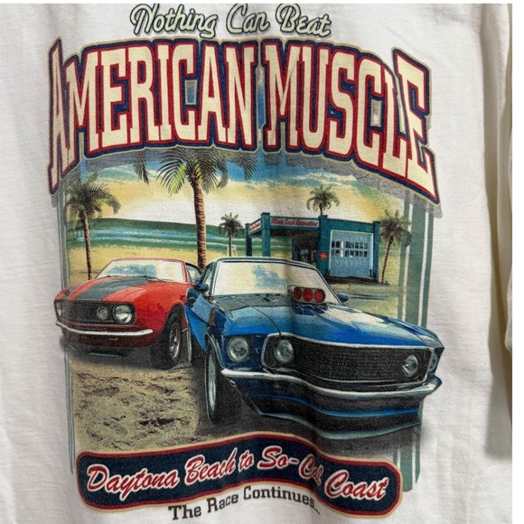Men's XXL American Muscle Car Graphic White T Shirt Daytona Beach So-Cal Coast - Picture 1 of 6
